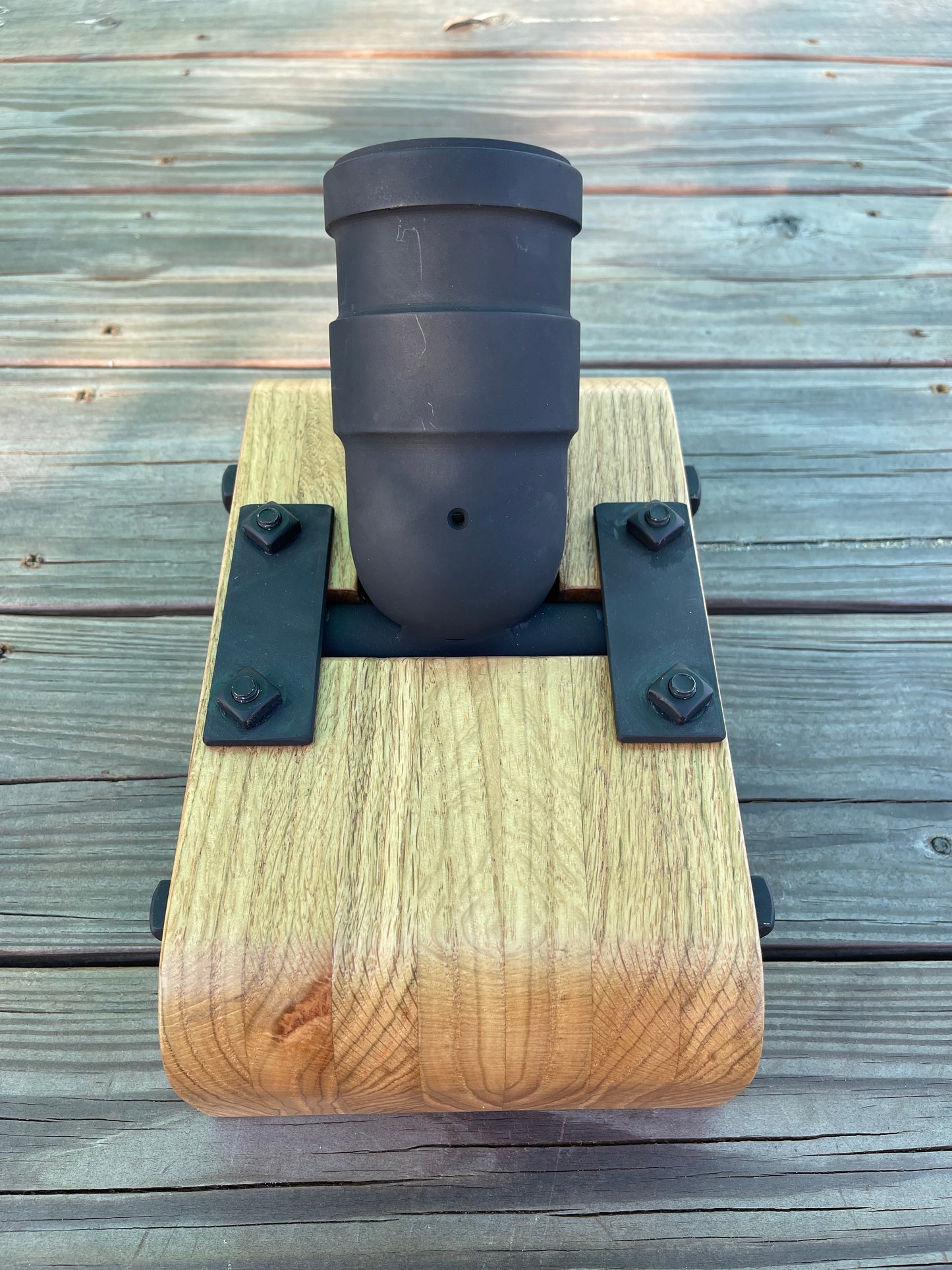 Coehorn Mortar Complete With Natural Finish Oak / Golfball Bore