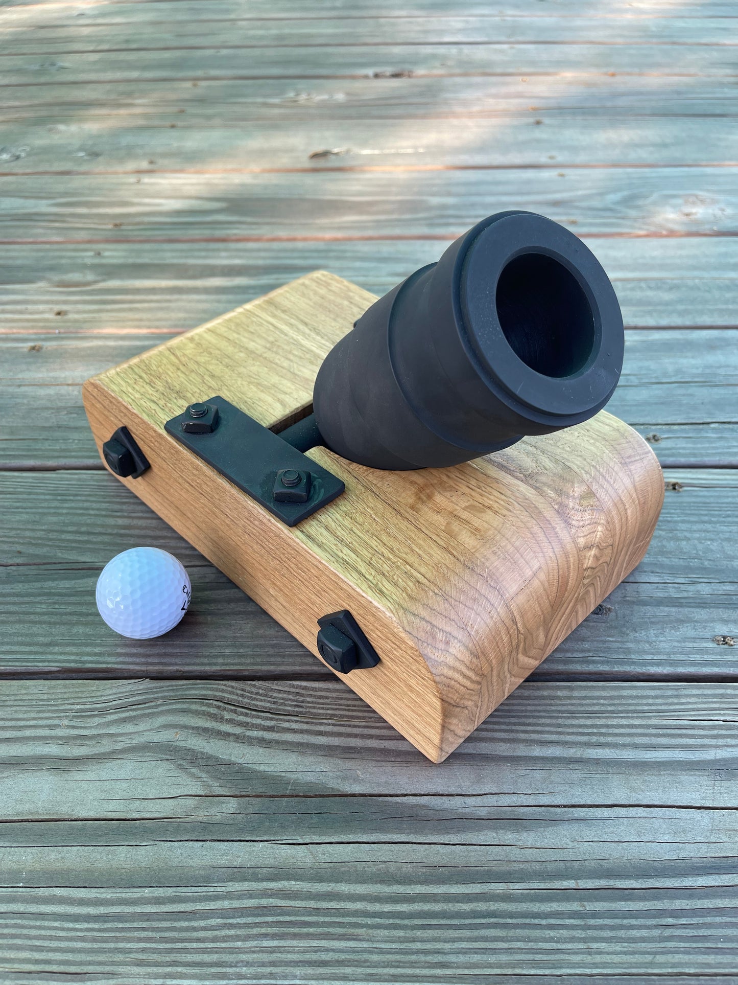 Coehorn Mortar Complete With Natural Finish Oak / Golfball Bore