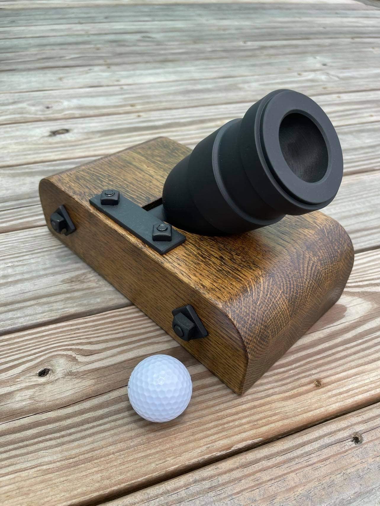 Coehorn Mortar Complete With Dark Oak Base / Golfball Bore