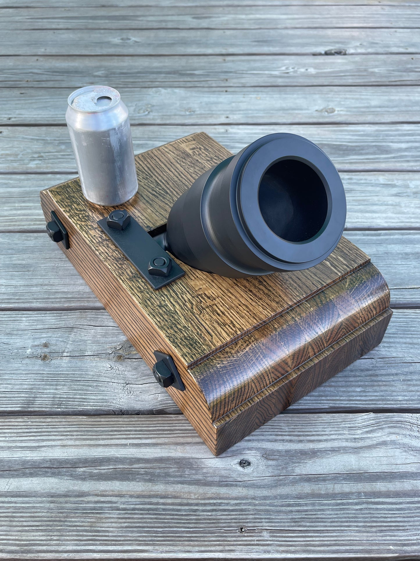 Coehorn Mortar Complete With Dark Oak Base / Soda Can Size Bore