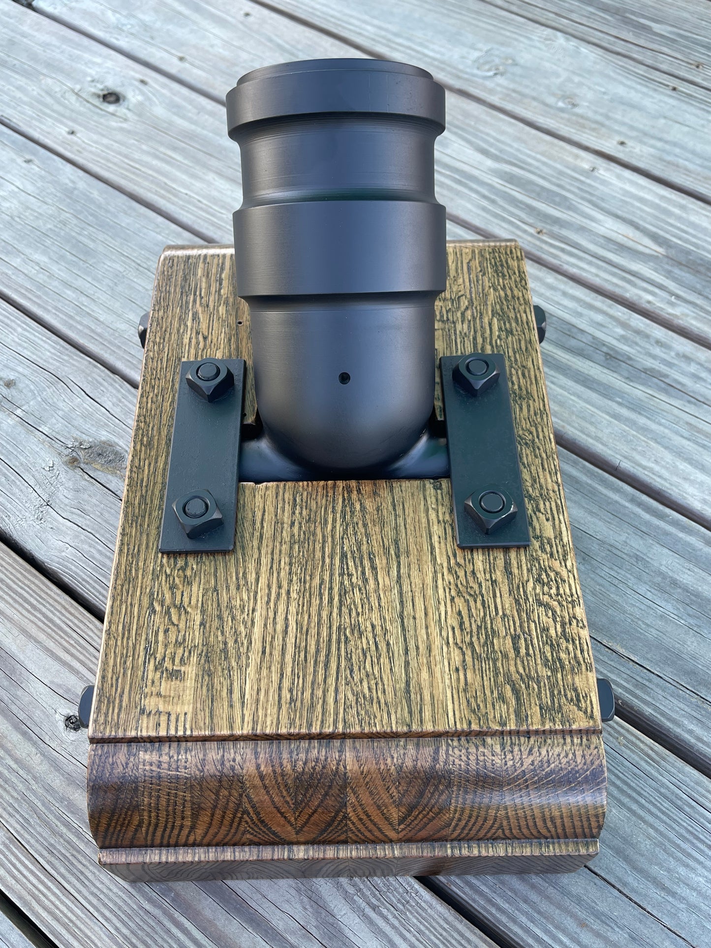 Coehorn Mortar Complete With Dark Oak Base / Soda Can Size Bore